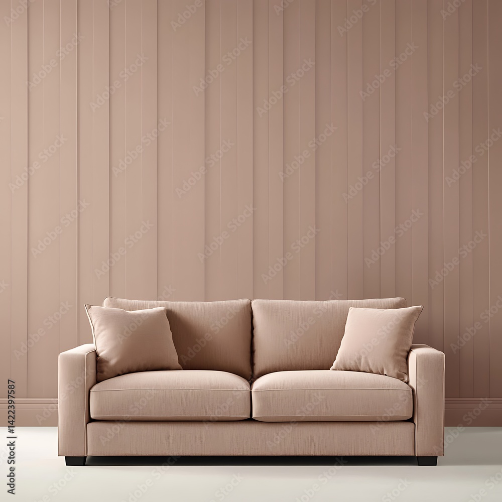 Elegant Couch with Pillows in a Minimalist Setting for Living Space Design and Interior Decoration Concepts.