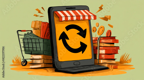 Digital Shopping Concept with Tablet and Books