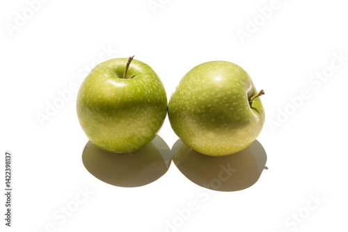 Two ripe juicy beautiful green apples isolated with shade