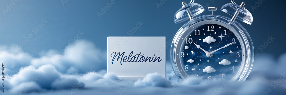 Alarm clock, melatonin inscription, stylish design