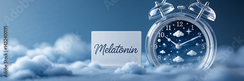 Obraz na płótnie Alarm clock, melatonin inscription, stylish design w salonie