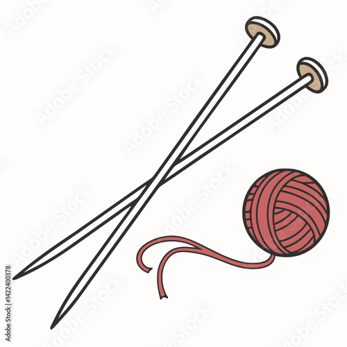 Knitting Needles And Yarn Ball Illustration For Creative Craft Projects