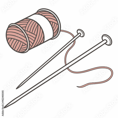 Illustration Of Wool Yarn Ball With Knitting Needles Craft Supplies