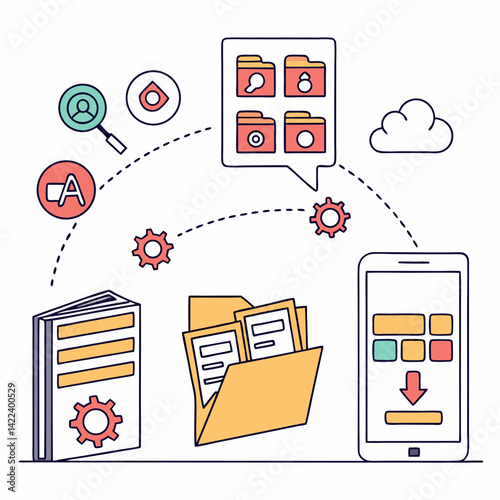 Data Transfer And Syncing Between Devices Illustration Concept Data Cloud Storage