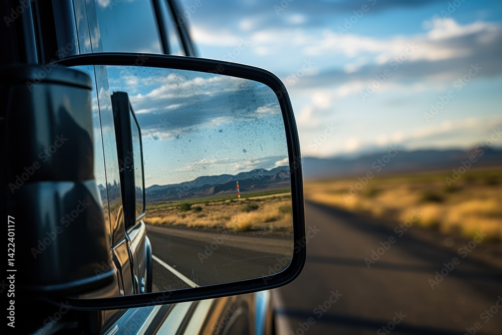 Fototapeta premium Rearview mirror of car on road