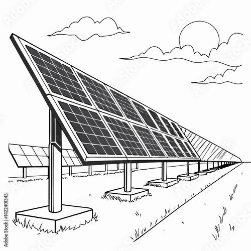 Solar Panels Outline Illustration Clean Renewable Energy For A Sustainable Future