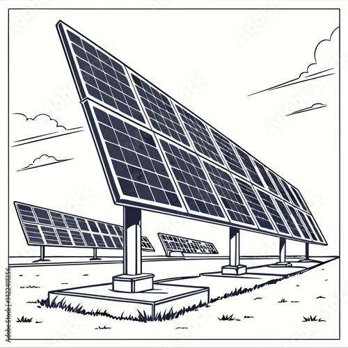 Solar Panels Array Clean Energy Generation Sketch Illustration Design