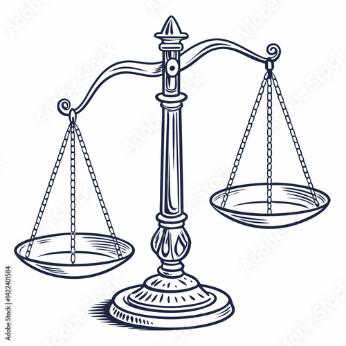Elegant Hand Drawn Justice Scale Vector Illustration Depicting Law And Order