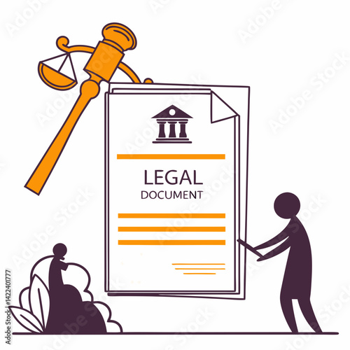 Legal Document Gavel And People Flat Design Illustration Law Concept