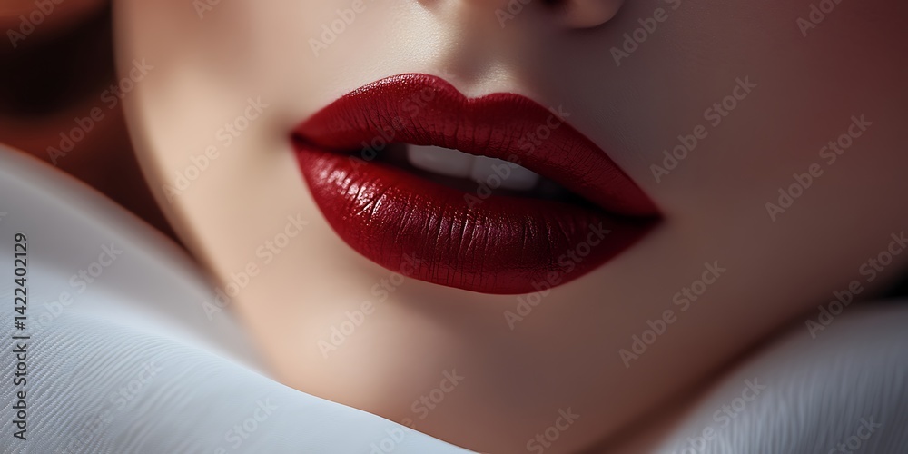 Fototapeta premium Close-up Woman Lips Red Lipstick