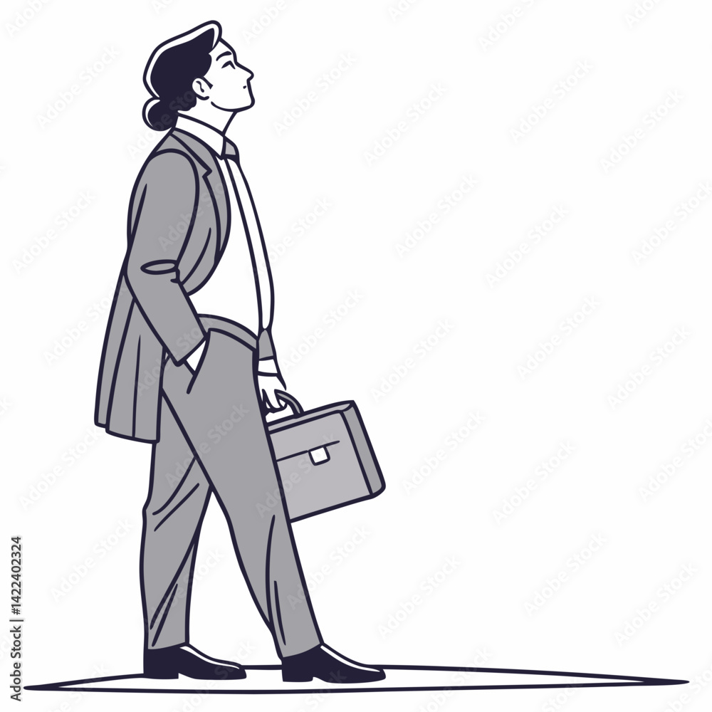 Stylish Businessman Walking Holding Briefcase Looking Upward With Hopeful Attitude Stylish Businessman Walking Holding Briefcase Looking Upward With Hopeful Attitude