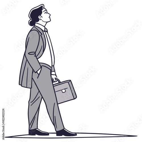 Stylish Businessman Walking Holding Briefcase Looking Upward With Hopeful Attitude