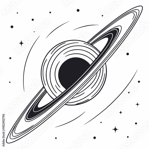Minimalist Vector Illustration Of A Black Hole With Stars On A White Background