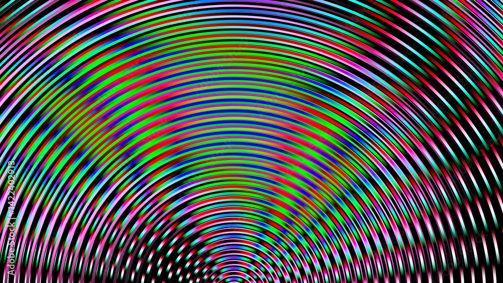 Fototapeta premium Colorful neon grid wave optical illusion pattern radial illustration