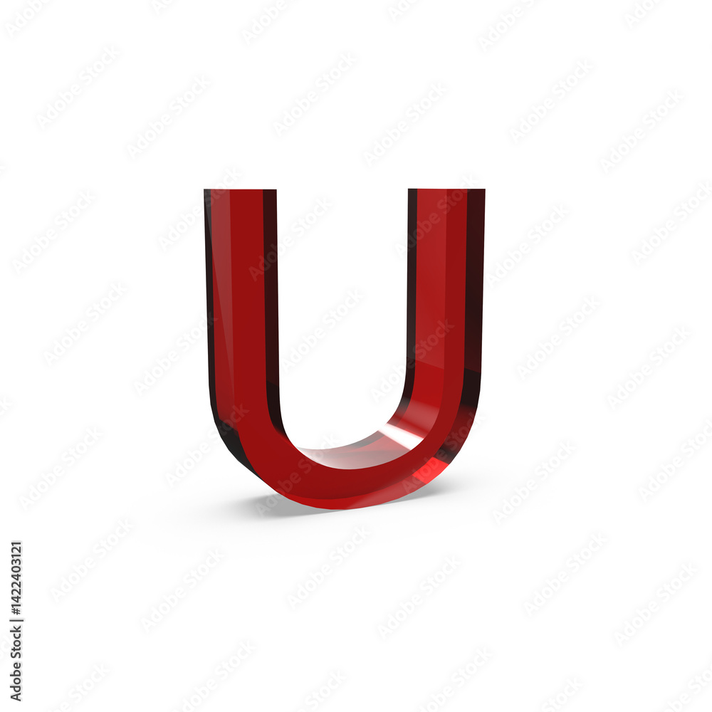 Red glossy letter U in transparent background Red glossy letter U in transparent background