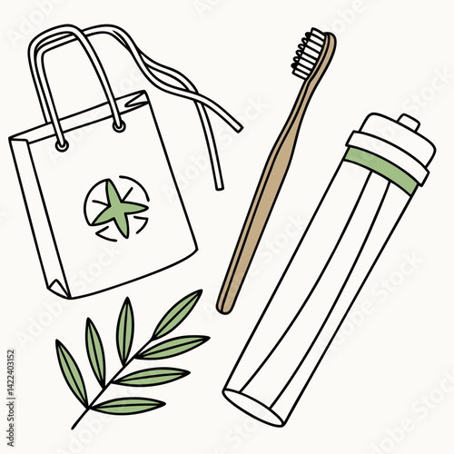 Eco Friendly Hygiene Products With Zero Waste Concept And Botanical Elements