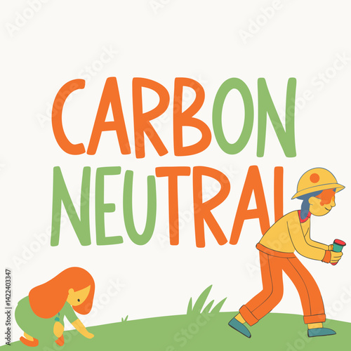 Carbon Neutral Concept With People Planting And Monitoring Environment Sustainability Vector