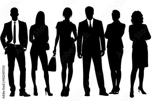 "Silhouettes of Diverse Casual Business People – Teamwork and Professional Collaboration Concept"