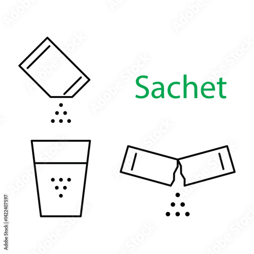 sachet icon, sugar, salt, coffee, glass, medicine sachet, customizable stroke