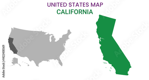 California map of USA state. California map vector illustration. California vector map on white background.