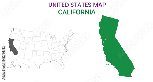 California map of USA state. California map vector illustration. California vector map on white background.