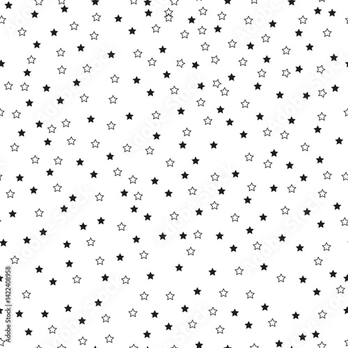 Seamless black stars pattern white background