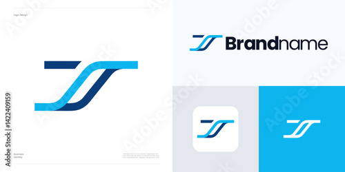 Letter T or S with line waves logo icon design vector illustration element editable, Symbol combination initial TS, ST with modern and simple style, usable for technology and brand identity business