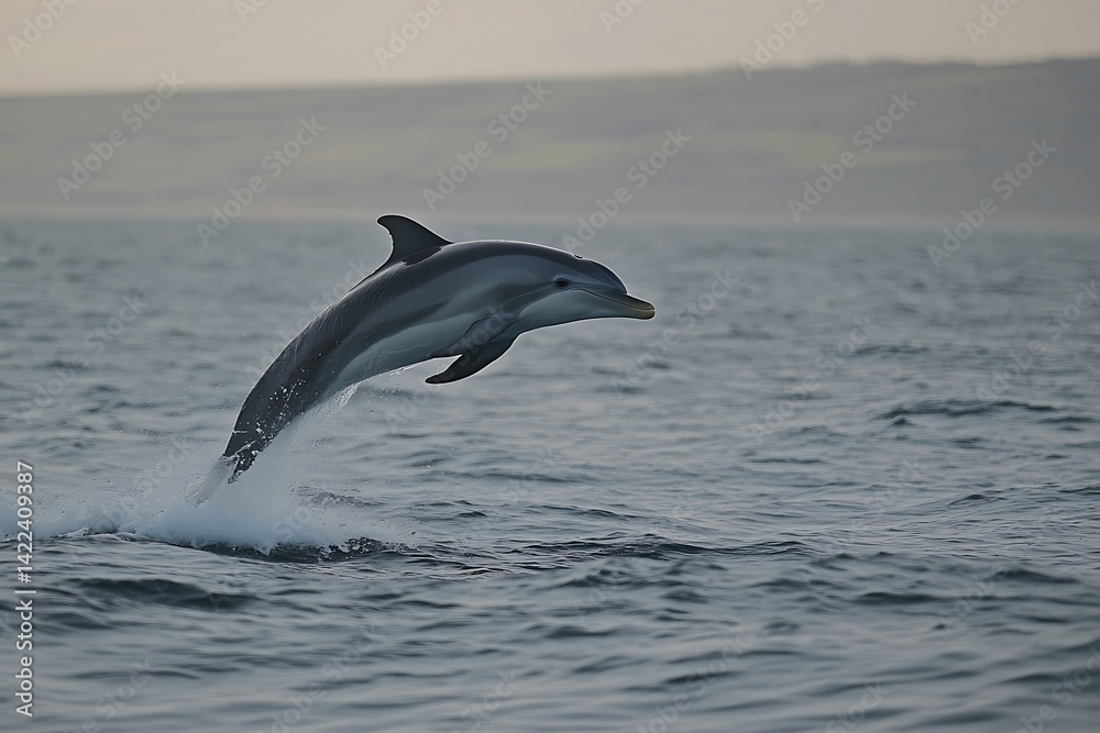Fototapeta premium A Majestic Dolphin Jumping Out of the Ocean During Sunset
