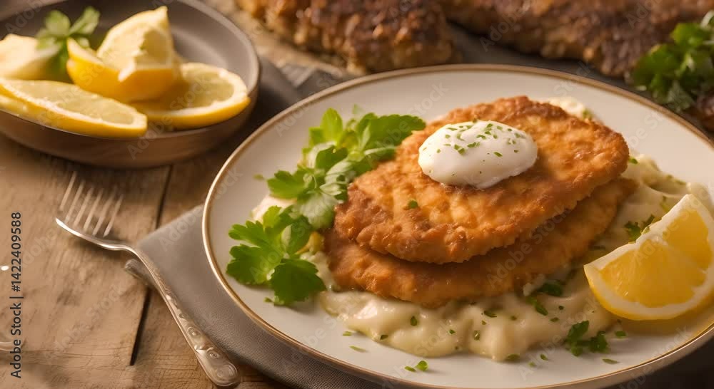 Close up of schnitzel on a plate 4K