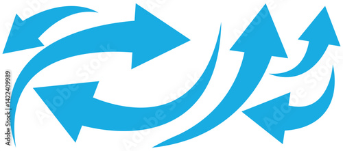 Set of curved arrows isolated on white background. Curved arrows, hand drawn curved arrows. Set long blue curve arrow icon vector . blue curve arrow icon set. long arrow icon set. curve arrow icon.