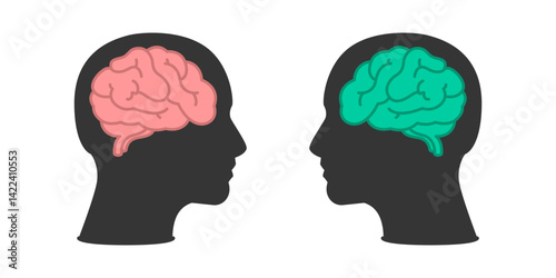 Human head silhouette icon set. Brain health, neurology, physiology vector illustration. 