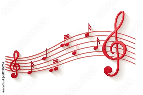 Red Musical Notes on White Background