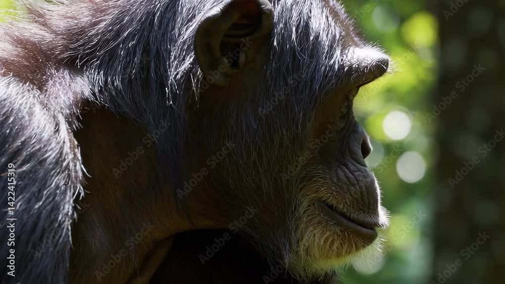 Chimpanzee observing surroundings in natural habitat