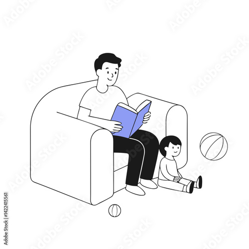 Father's Day father reading story to child on couch