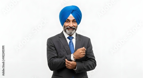 Portrait of a sikh businessman in suit and turban professional headshot for corporate website profile 