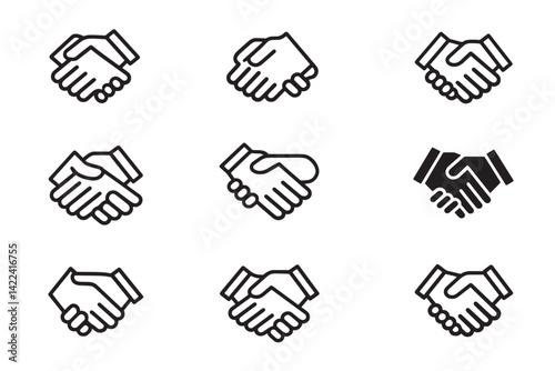 Minimalist Handshake Icon 2D Line Art