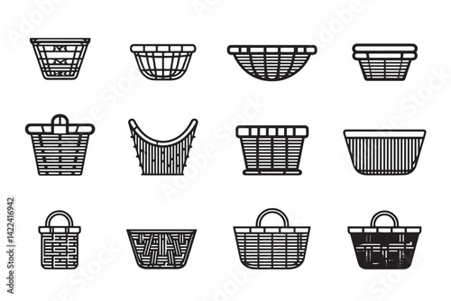 Bild auf Leinwand Minimalist Handwoven Basket Icon in Line