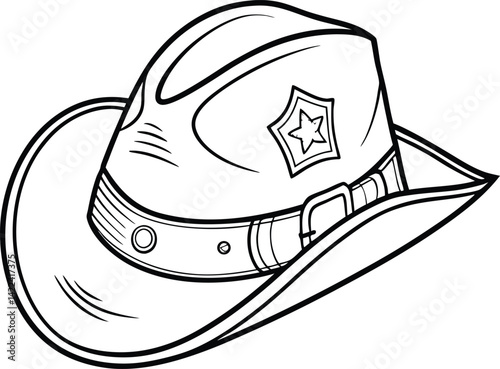 Line Art Illustration of a Cowboy Hat with Stylish Buckle