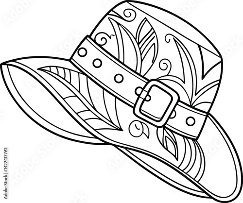 Line Art Illustration of a Cowboy Hat with Stylish Buckle