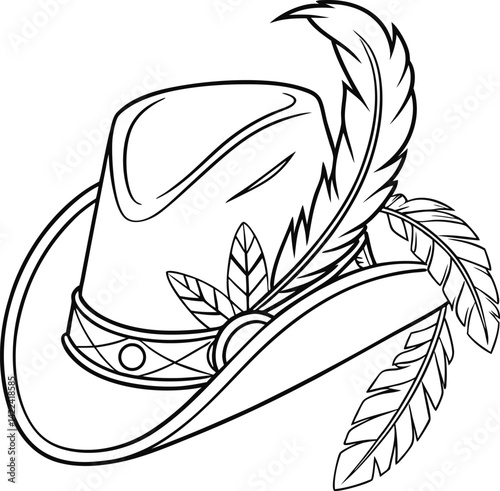 Line Art Illustration of a Cowboy Hat with Stylish Buckle
