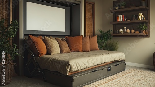 Obraz na płótnie A dual-purpose compact sitting area with a modular couch that folds out into a bed w salonie