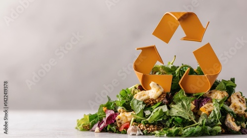 Fresh Salad with Recycle Symbol for Sustainable Eating Concept