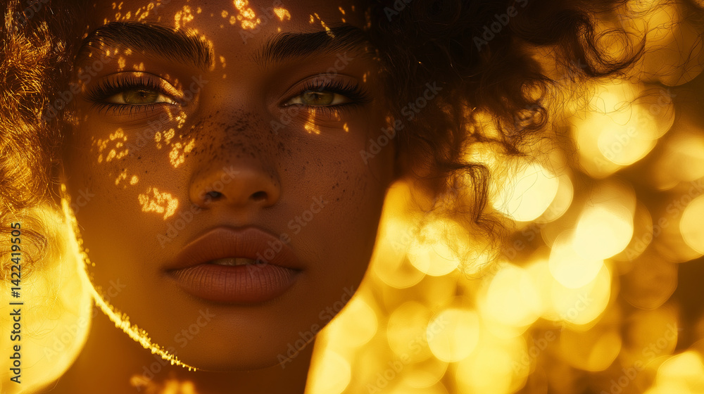 A balanced and professional capture of expressive close-up of a vibrant individual with an afro: showcasing defined eyebrow arch, thick lashes, and soft lip shading. A balanced and professional capture of expressive close-up of a vibrant individual with an afro: showcasing defined eyebrow arch, thick lashes, and soft lip shading.