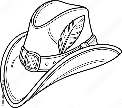 Line Art Illustration of a Cowboy Hat with Stylish Buckle
