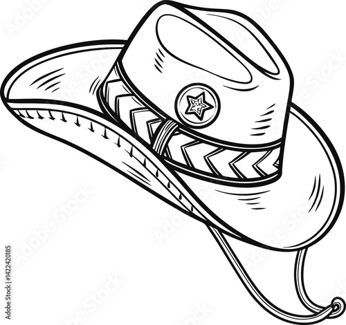 Line Art Illustration of a Cowboy Hat with Stylish Buckle