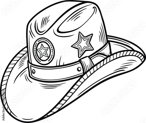 Line Art Illustration of a Cowboy Hat with Stylish Buckle