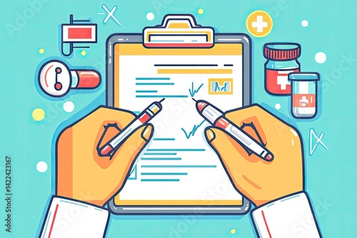Doctor's hands filling medical form