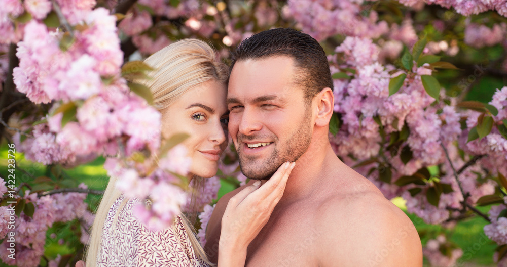 Couple in looking at each other in blossom spring. Portrait of lovers sharing tenderness. Loving couple. Tenderness in couples face. Romantic couple enjoying their love. Portrait of a romantic couple. Couple in looking at each other in blossom spring. Portrait of lovers sharing tenderness. Loving couple. Tenderness in couples face. Romantic couple enjoying their love. Portrait of a romantic couple.