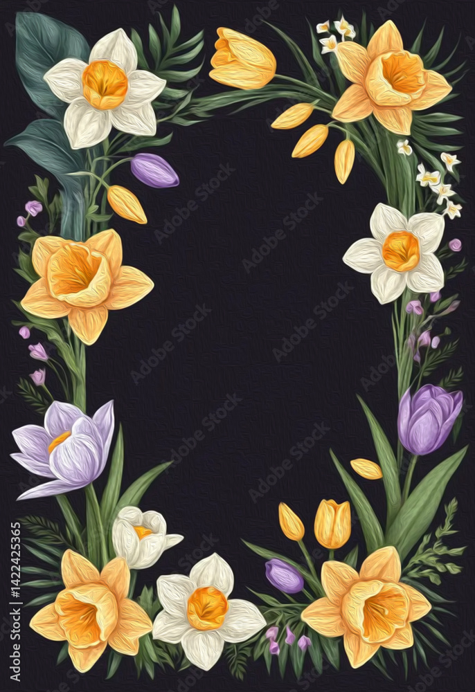Obraz premium Botanical frame for use in graphics. Flowers leaves in the illustration. Oil painting