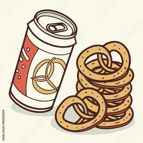 Sneaky Beer Can Hiding Behind a Stack of Pretzels